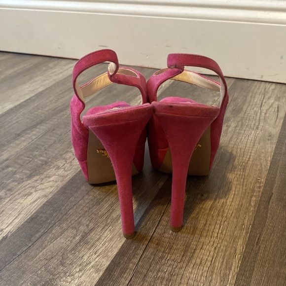 Prada peonia suede sling back peep toe high heels. - Picture 3 of 8